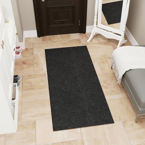 Ottomanson Mud Mat 2' x 3' Entryway Rug - Non-Slip Scraper Doormat for Muddy Paws, Dirt Trapping Indoor/Outdoor Mat for High-Traffic Areas, Kitchen, Garage, Patio, Black - color: Black, size: 2' x 3' (Mat)