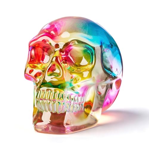 Glass Model Statue for Home Décor Crystal Skull Decorations Decorative Paperweight for Women Men Halloween Head Figurine Office Indoor Decoration Gift (Multi-Color Skull) - color: Multi-color Skull