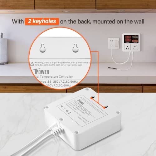 iPower Digital Temperature Controller, 1200W 10A Dual Outlet Thermostat Plug, 2-Stage Heating/Cooling Mode, for Seed Germination, Reptiles, Brewing Breeding, Fermenter Greenhouse