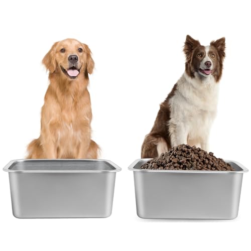 1.25 Gallons Large Dog Water Bowl, 2PCS Stainless Steel Metal Dog Bowls, Large Capacity Pet Food Bowl Water Dish for Indoor and Outdoor Universal for Small & Medium Dogs 12.6''×8.7''×3.9'' - color: 2PCS(Original Color), size: 1.25 Gallons