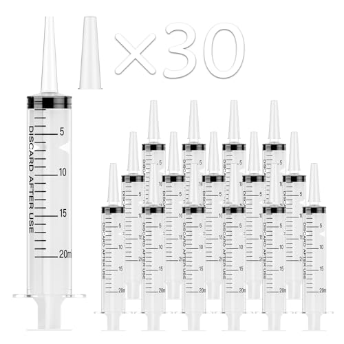 JOLLY PARTY 30 Pack 20mL Syringes, Plastic Syringes with Catheter Tip and Cap, Individually Sealed Feeding Syringe For Dogs, Measuring Syringe For Liquid, Scientific Labs, Refilling, Dispensing - style: 20ml