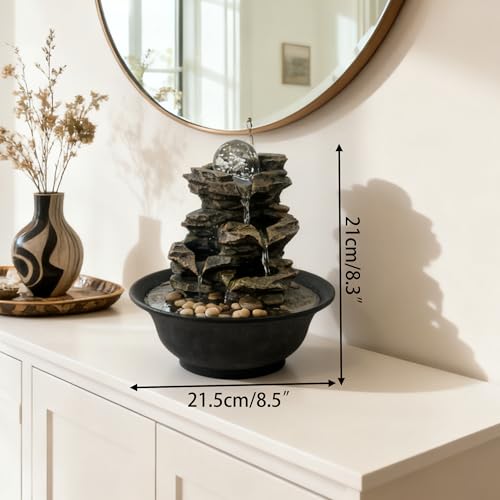 Tabletop Waterfall Fountain with Cascading Rock & Spining Orb, Indoor Zen Meditatin Waterfall for Home Office Relaxation - color: Style 2