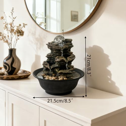 Tabletop Waterfall Fountain with Cascading Rock & Spining Orb, Indoor Zen Meditatin Waterfall for Home Office Relaxation - color: Style 2