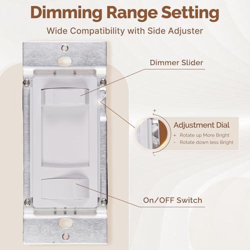 MOES Dimmer Light Switches 6pcs, 3 Way & Single Pole Dimmable Switch for LED,CFL,Incandescent,Halogen, 600Watt Max, ON/Off Switch with Dimming Slide, No Neutral Wire Required - color: White, size: 6 Pack No Cover