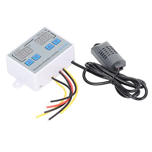 Digital Temperature Humidity Controller | Intelligent Thermostat Switch 12V 220W | Dual Display for Greenhouse / Reptile Enclosure / Incubator | PC ABS Fireproof Shell
