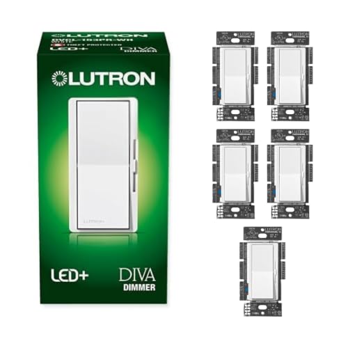 Lutron Diva LED+ Dimmer Light Switch for Dimmable LED, Halogen, and Incandescent Bulbs, 150 Watt, Single-Pole or 3-Way, DVCL-153P-WH-5, White, 5 Pack - color: White, size: 5 Pack, style: Diva Dimmer