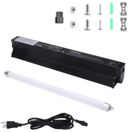 Aiicioo T5 HO UVB Reptile Light Fixture 10.0 8W Light Combo Kit 12 Inch Light Fixture Reptile Terrarium Hood with 8W Reptile Light Bar for Bearded Dragon Lizards Turtle Tank - size: 10.0 8W 12Inch