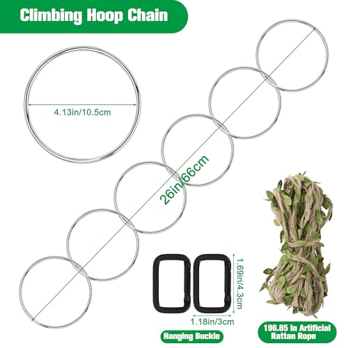 Catcan Snake Enrichment Rings for Ball Python, Snake Climbing Accessories Include Climbing Hoop Chain with Hanging Buckle and 5m Artificial Rattan Rope