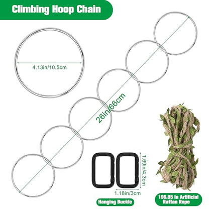 Catcan Snake Enrichment Rings for Ball Python, Snake Climbing Accessories Include Climbing Hoop Chain with Hanging Buckle and 5m Artificial Rattan Rope