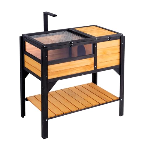 VEVOR Tortoise Habitat, Cedar Wooden Tortoise House Indoor & Outdoor, Tortoise Enclosure with Light Stand, Reptile Enclosure Small Animal Cage with Stand Legs for Gecko, Lizard, Snake - style: C With Legs