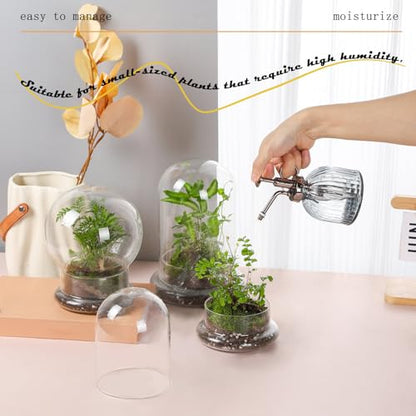 WHJY 8 inches Glass Cloche for Indoor Plants Small Terrarium Glass Cloche with Base Mini Cloche Dome with Base for Display Home Decor - size: 8"