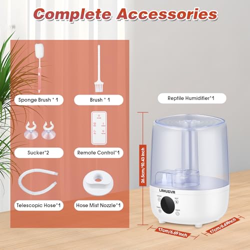 LANUEVA Reptile Humidifier with Humidity Control, Reptile Fogger with 4L Large Tank & Telescopic Hose for Terrariums, Remote Control & Touch Screen, Timing Function, for Reptiles, Green Plants (4L)