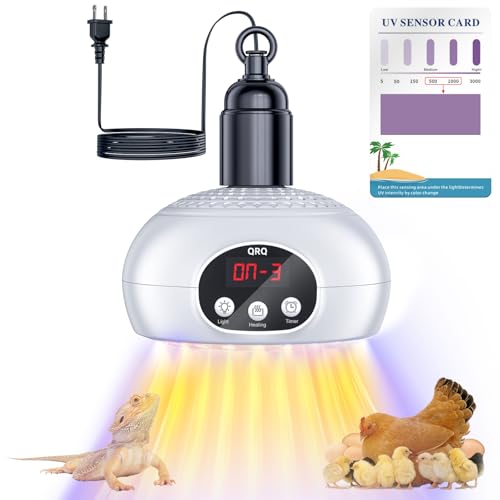 QRQ Chicken Coop Heater, 200W-350W-500W Reptile Heat Lamp Upgraded with UVA UVB Light 3-6-9-12H Timer, Chicken House Dog House Greenhouse Heater Outdoor,for Dog Cats Reptile Bird (White) - color: White