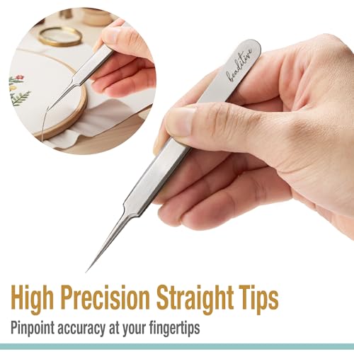 Beaditive High Precision Needle Nose Tweezers - 4.7" Craft Tweezers for Sewing, Beading, Quilling & DIY Crafts - Non-Serrated Jewelry Tweezers with Fine Tips - Stainless Steel