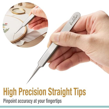 Beaditive High Precision Needle Nose Tweezers - 4.7" Craft Tweezers for Sewing, Beading, Quilling & DIY Crafts - Non-Serrated Jewelry Tweezers with Fine Tips - Stainless Steel