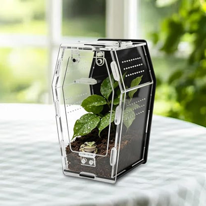 Acrylic Reptile Terrarium Tank, Ventilated Clear Enclosure Box for Snail Gecko Lizard Frog Turtle Amphibian Habitat, Escape Resistant Pet Display Case Home Viewing