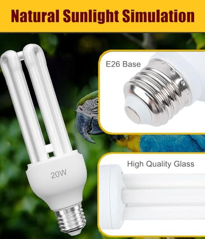 KINGYEENUO E26 UVA UVB Light Bulb for Birds 2.4 UVB 20W Compact Flourescent Lamp for All Kinds Captive Birds, Natural Sunlight Simulation Bird Parrot Light Bulb Compact UVB Lamp Bird Cage UVB Light