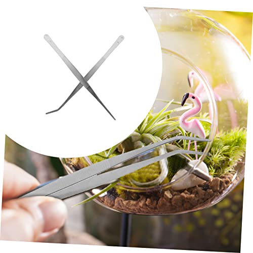 DOITOOL 2pcs Stainless Steel Straight Curved Tweezers Long Reptile Light Nippers Angled Feeding Tongs