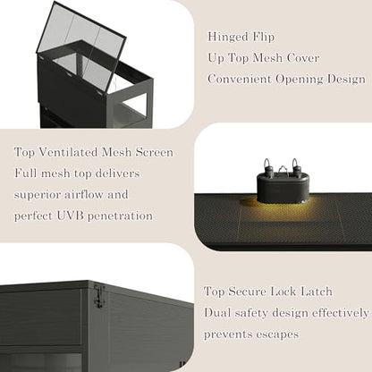 Dual Reptile Tank with Stand 120 Gallon & 60 Gallon Reptile Enclosure Terrarium with Power Outlet for Bearded Dragons Snakes Lizards Chameleon Gecko Tank Sliding Acrylic Doors Mesh CAGE004H - color: Black