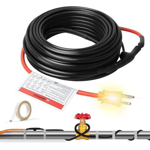 Water Pipe Heat Cable for Pipe Freeze Protection, Self-Regulating Heating Cable for Metal and Plastic Pipes, Energy-Saving Heat Tape for Water Pipes Keeps Water Flowing at -40°F, 60Ft, 120V - style: 60-feet