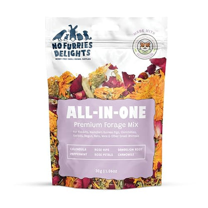 Forage Mix,100% All Natural Botanical Herb Treat for Rabbit Hamster Guinea Pig Chinchilla Chicken Gerbil Degu & Other Small Animals (All in One Forage Mix 30g)