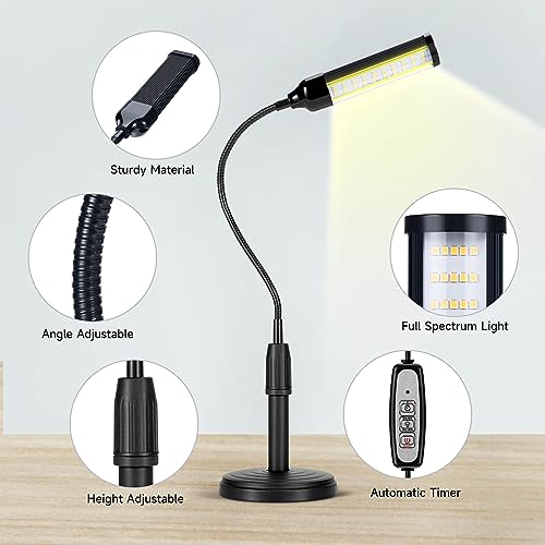 Grow Light for Indoor Plants Plant Lamp for Seedings Succulents Bulbs Full Spectrum Gooseneck Small Plants Growing, Auto On/Off Timing & 5 Dimming (Without USB Plug)