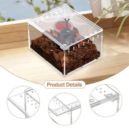Reptile Terrarium Breeding Box Ventilated Container Enclosure for Lizards Terrapin Crayfish Snake- 10.5cmx8.5cmx6cm