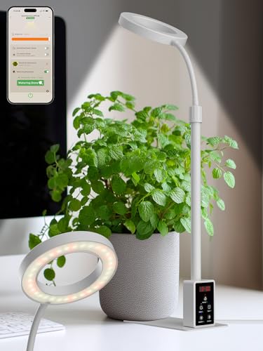 Smart Grow Lights for Indoor Plants, Plant Light with Auto-Timer, Full Spectrum LED Grow Light, Adjustable Height & Stepless Dimming,Plant Assistant Suitable for Most Plants (White-2) - color: White-2