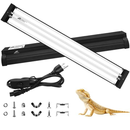 T5 10.0 UVB Reptile Light Fixture Combo Kit, 24W High Output UVA UVB Light with Upgraded Wider Alloy Reflector for Bearded Dragons Lizards Tortoises and Other Desert or Tropical Reptiles (22.7Inch) - size: 22.7Inch