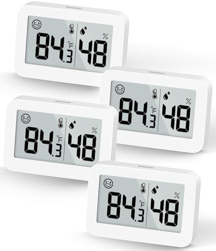 DOOMAY Mini Hygrometer Indoor Thermometer, Digital Humidity Gauge with Celsius Fahrenheit Switch Button,Humidity Meter Temperature Monitor for Babyroom Cellar Reptile Incubator Closet (4, White, 5 CM) - color: White