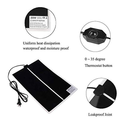 KABASI Reptile Heating Pad, 20W 16.5x11 inch Waterproof Reptile Heat Pad Under Tank Terrarium with Temperature Control, Safety Adjustable Reptile Heat Mat for Turtle, Tortoise, Snakes, Lizard, Gecko - color: 20W-16.5x11 in