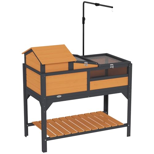 PawHut Tortoise Habitat with Adjustable Lamp Holder, 2 Layer Tortoise Enclosure with Storage Shelf, Removable Main House, Fixed Tray, Openable Lid, Yellow - color: Yellow