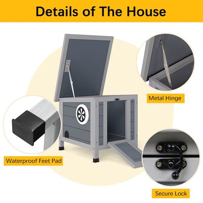Coziwow Rabbit Hutch, Bunny Cage Indoor with Openable, Portable Small Animals Shelters with Nonslip Ramp for Hideout Rabbits/Feral Cats/Chicken/Duck/Small Animals-Gray - color: Gray