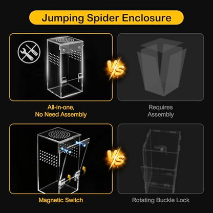 Jumping Spider Enclosure Starter Kit,Escape Proof Forest Terrarium | Praying Mantis Terrariums,Transparent Acrylic Complete Bug Habitat,All In One Arboreal Tarantula Cribs Cage,Insect Container - size: Small