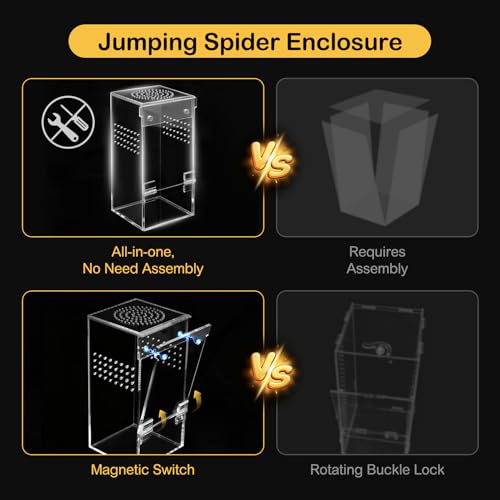 Jumping Spider Enclosure Starter Kit,Escape Proof Reptile Terrarium | Praying Mantis Terrariums,Transparent Acrylic Complete Bug Habitat,All In One Arboreal Tarantula Cribs Cage,Insect Container - size: Small