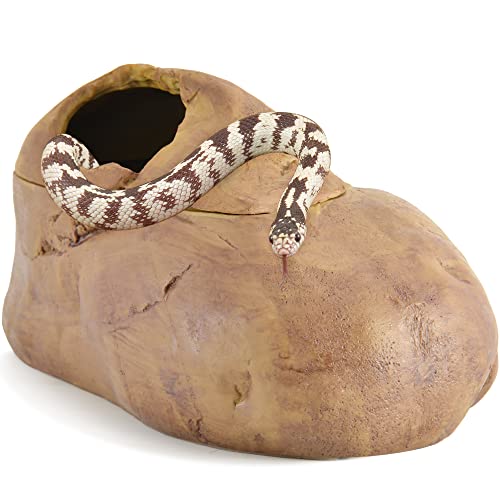 Antidious Snake Hide Cave for Gecko Shedding, Natural Rock Look Hideout, Reptiles Egg-Laying Shelters, Suitable for Maize Serpent, Green Serpent,Rat Snake and Gecko, L Size