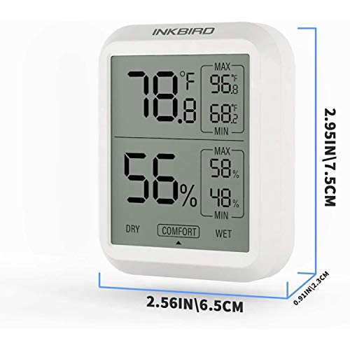 Inkbird ITH-20 Digital Thermometer Indoor Hygrometer Room Thermometer Humidity Gauge with Temperature and Humidity Monitor for Cigarette Guitar Ukulele Cigar Box Fridge Reptile Succulent