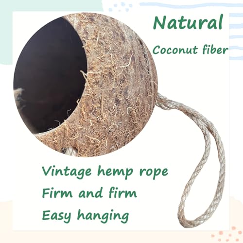 Gecko Coconut Shell Hut Reptile Hideout Home Nesting House Natural Habitat Decor with Hanging Wooden Ladder for Lizard Gecko Hermit Crab