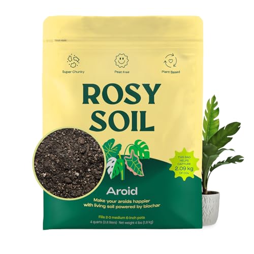 Rosy Soil Aroid Soil Mix, Chunky Biochar Potting Mix, 4 Quarts | For Monstera, Philodendron, Anthurium & Tropical Plants - Peat-Free, Microbially Active, Superior Aeration & Drainage - color: Aroid, size: 4 Quarts