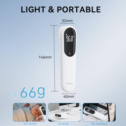 Berrcom Dual Probe Forehead Thermometer - No Touch Digital Thermometer for Adults, Kids, Babies with LED Display, Fever Alarm & Fast Reading - color: black