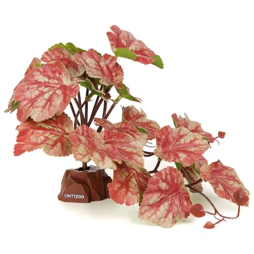 Reptile Fake Plants for Terrarium Decor, Snake Tank Accessories for Leopard Gecko Ball Python Bearded Dragon Crested Gecko Tortoise Frog Lizard Spider - Fake Heuchera Micrantha Pink - color: Fake Heuchera Micrantha Pink
