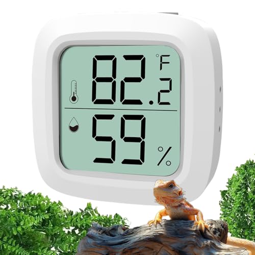 Reptile Thermometer and Hygrometer – Fast Accurate LCD Digital Temp & Humidity Meter for Bearded Dragon Tank Accessories, Lizard, Snake, Turtle, Amphibians, Small Animal Habitat - color: White - 1 Pack