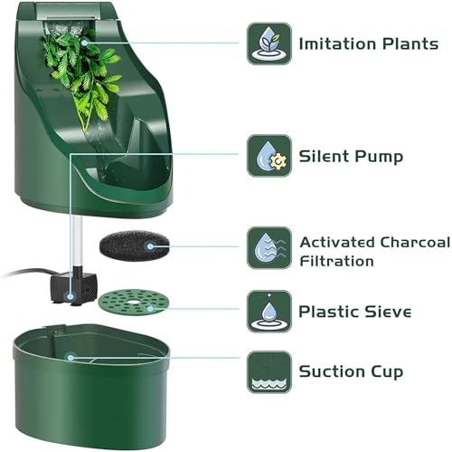 Automatic Reptile Drinking Fountain, Reptile Water Feeder with Water Pump, Real Simulate Outdoor Water and Adjustable Water Flow Speed, Double Filter Device and Easy to Refill, for Reptiles