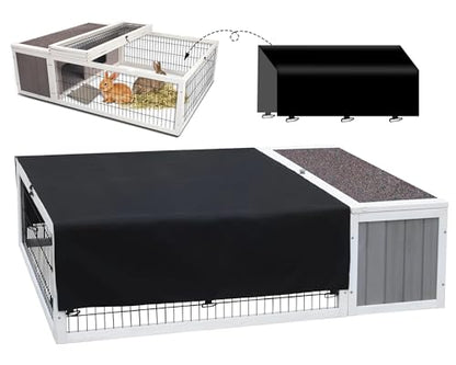 Tortoise House Habitat Wooden with Cover, Chicken Coop with Run Rabbit Hutch Small Animal Hutch Enclosure Indoor/Outdoor-Grey + White Trim - color: Grey&White Trim-2