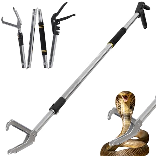 Snake Grabber Tool,Wide Jaw with Locking Function Reptile Tongs for Rattlesnakes Long Reach Folding Snake Catcher for Outdoor