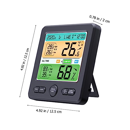Multi-Function Digital Hygrometer and Clock for Home Use Temperature and Humidity Monitor with Large Display Accurate Indoor Climate Control Tool for Reptiles Office and More