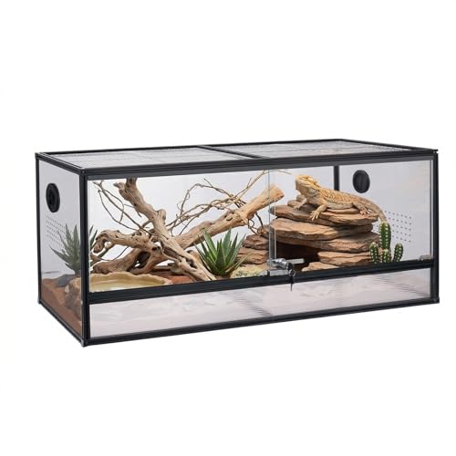 48x20x20'' Bearded Dragon Tank, 83 Gallon Reptile Terrarium, Aluminum Frame Reptile Enclosure with Lockable Sliding Glass Doors, 270° View & 304 Mesh Top