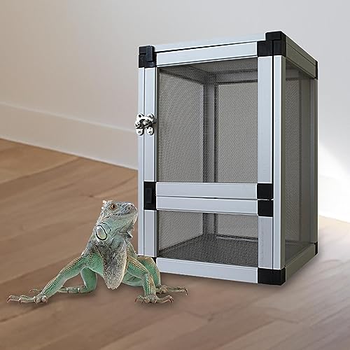 Reptiles Habitat Breeding Boxes Air Screen Cages Reptile Cage for Turtle, Silver - color: Silver