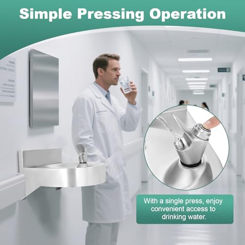 Water Drinking Fountain Wall Mounted for Schools, Gyms, Parks & More | Compact & Space-Saving Design,One-Click Water Output, Stainless Steel Commercial Hydration Station for Indoor & Outdoor