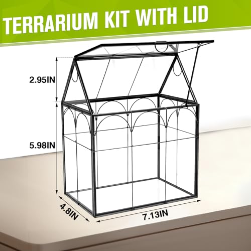 Glass Geometric Plant Terrarium - House Shaped Terrarium Kit with Lid for Succulent Ferns Moss Snails Air Planter, Glass Greenhouse Indoor for Home Garden Office Decor DIY, Tabletop Terrarium Only